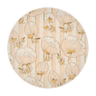 Planche À Découper Beige D'Ivoire : Modèle Floral De Luxe.
