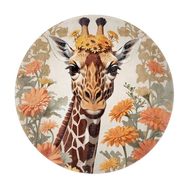 Planche À Découper Belle Giraffe et Gerbera Daisy Flowers (Devant)
