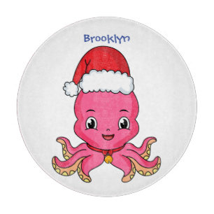 Planche À Découper Belle pieuvre joyeuse en casquette de Noël