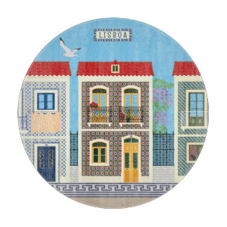 Planche À Découper Belles maisons portugaises avec tuiles ou azulejos