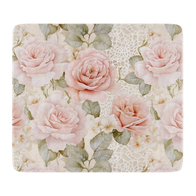 Planche À Découper Belles Roses Fleurs Rose Pastel Mariage Fête (Devant)