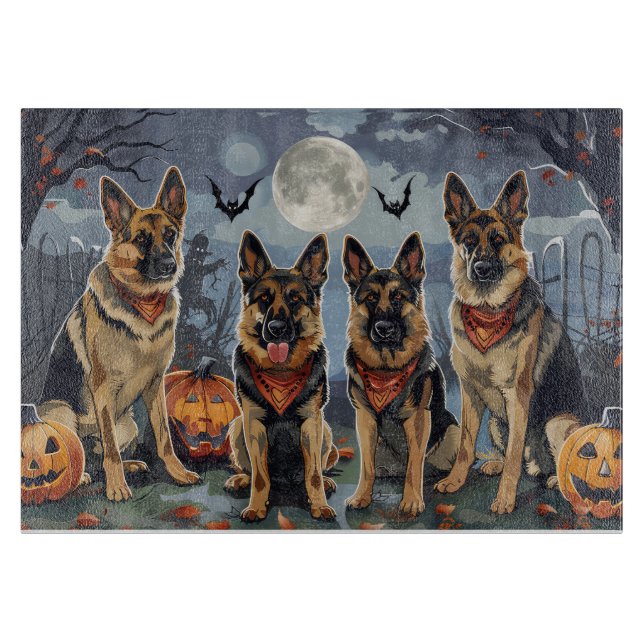 Planche À Découper Berger allemand Halloween Éffrayant (Devant)