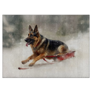 Planche À Découper Berger allemand Noël neige hiver