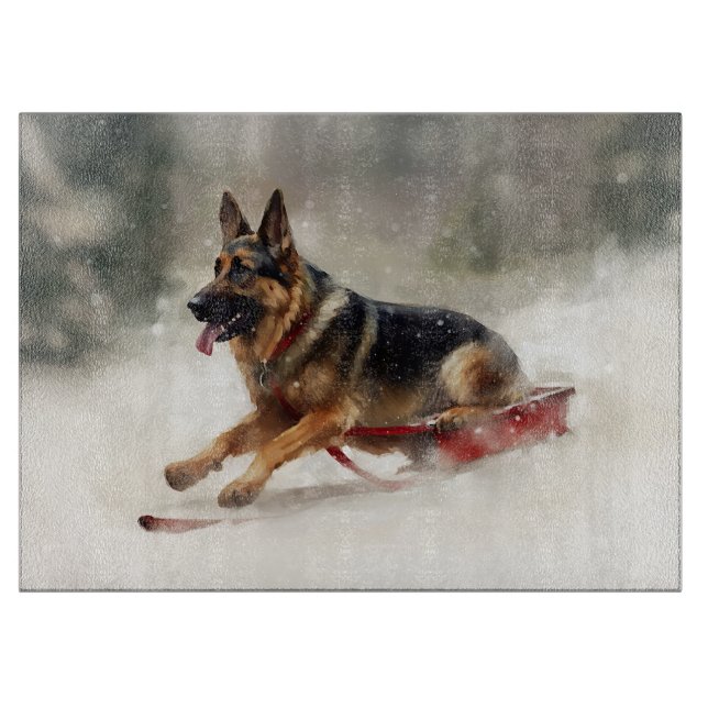 Planche À Découper Berger allemand Noël neige hiver (Devant)