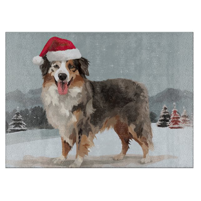 Planche À Découper Berger Australien dans la neige de Noël (Devant)