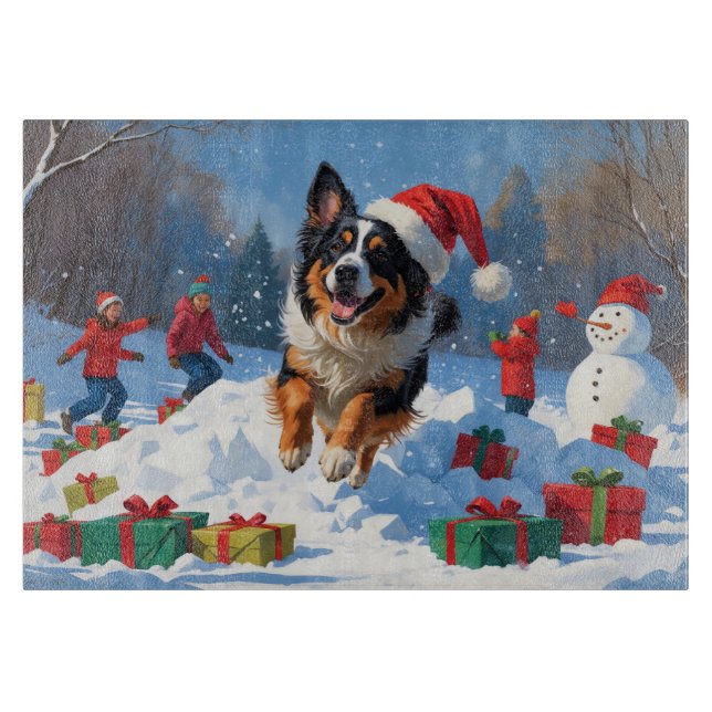 Planche À Découper Berger belge Scène de neige festive de Noël (Devant)