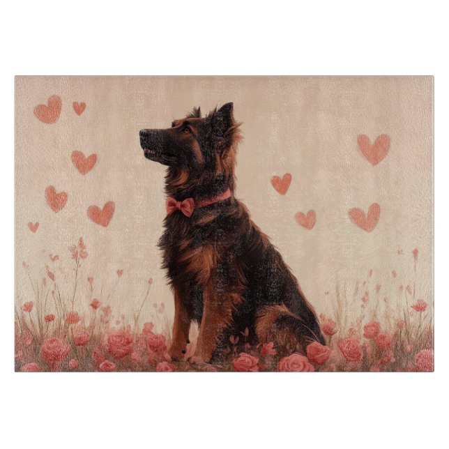 Planche À Découper Berger d'Anatolie avec des Roses - Saint-Valentin (Devant)