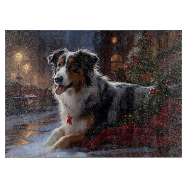 Planche À Découper Bergers australiens saison des fêtes de Noël (Devant)