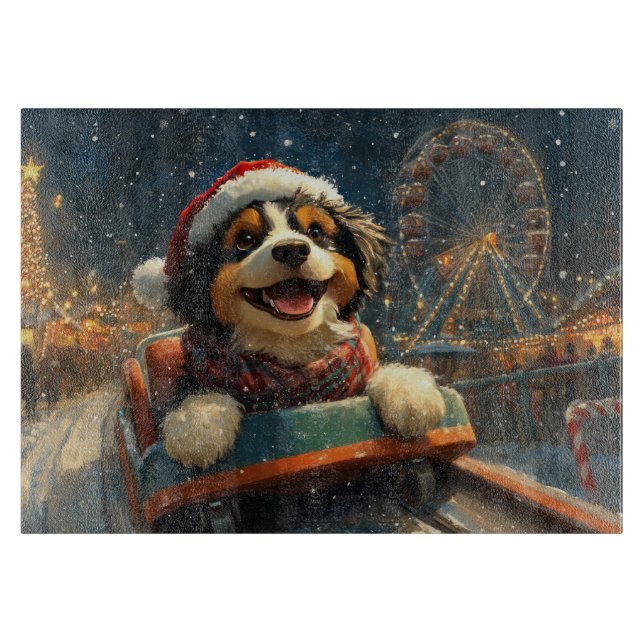 Planche À Découper Bernedoodle Chien Montagnes Russes Noël  (Devant)