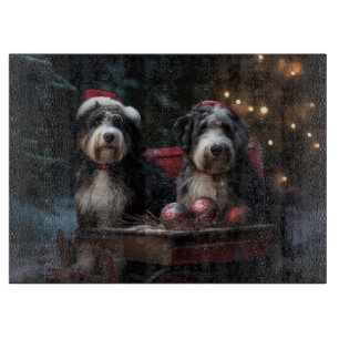 Planche À Découper Bernedoodle Traîneau enneigé Décor de Noël 