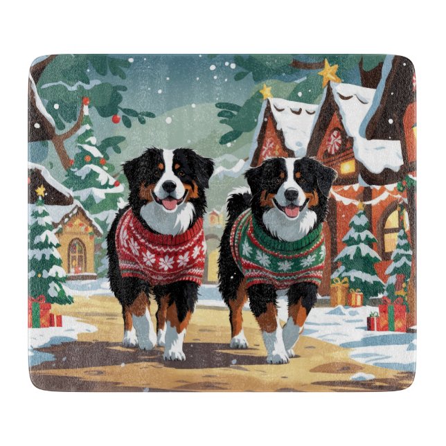 Planche À Découper Bernese Mountain Dogs Christmas Snow Holiday (Devant)