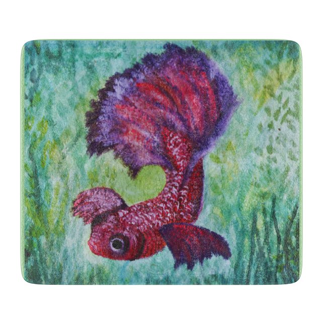 Planche À Découper Betta fish watercolor contemporany art (Devant)