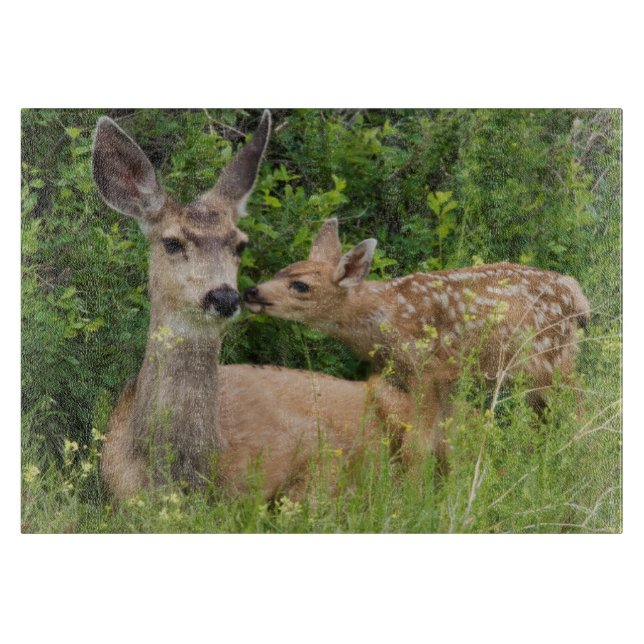 Planche À Découper Biche de cerf mulet avec faon (Devant)