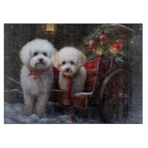 Planche À Découper Bichon frisé enneigé traîneau décoration de Noël