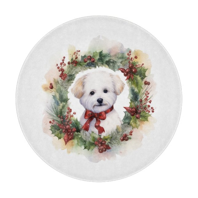 Planche À Découper Bichon Frise Wreath Festive Pup (Devant)