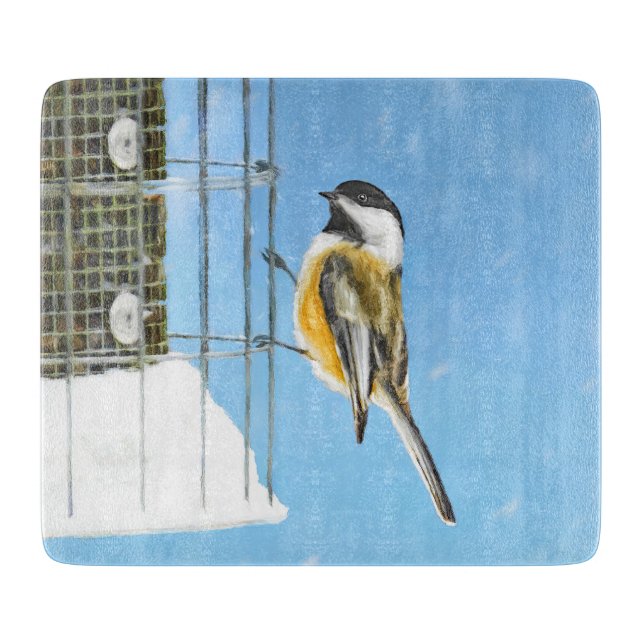 Planche À Découper Bickadee sur la peinture d'alimentation - Oiseaux  (Devant)