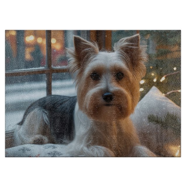 Planche À Découper Biewer Terrier avec lumières de Noël vacances (Devant)