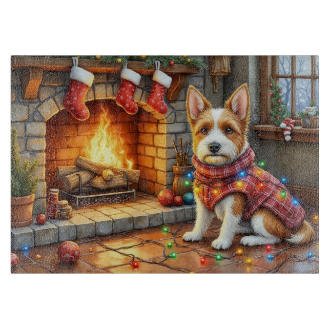 Planche À Découper Biewer Terrier Fireplace with Christmas Lights (Devant)