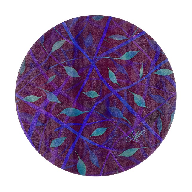 Planche À Découper Bijou de Bourgogne foncé Monogramme de feuillage (Devant)