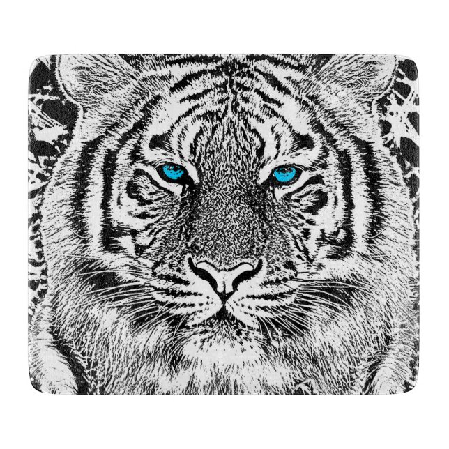 Planche À Découper Black and White Blue Eyes sauvage Tiger visage (Devant)