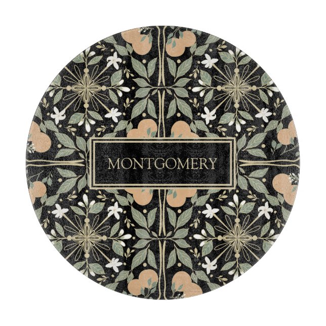 Planche À Découper Black Botanical Orange Blossoms Pattern (Devant)