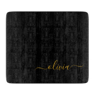 Planche À Découper Black Gold Modern Script Girl Monogramme Nom