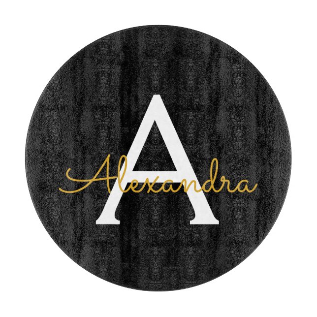 Planche À Découper Black Gold Modern Script Girl Monogramme Nom (Devant)