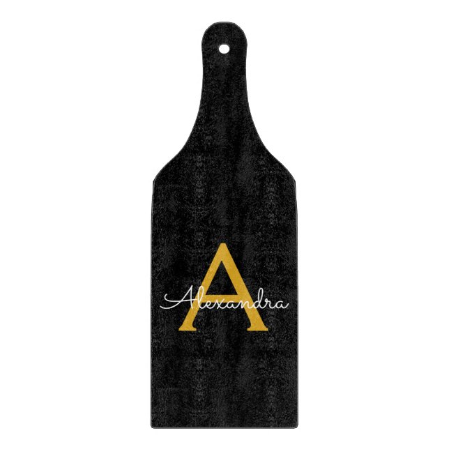 Planche À Découper Black Gold Modern Script Girl Monogramme Nom (Devant)