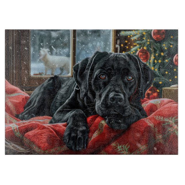 Planche À Découper Black Labrador Chien Festive de Noël (Devant)
