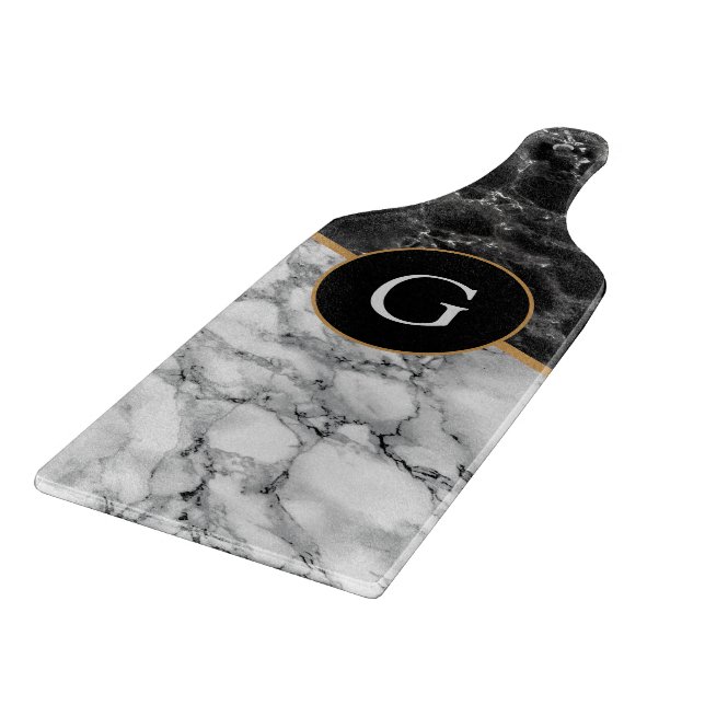 Planche À Découper Black White Marble Cutting Board Custom Letter (Coin)