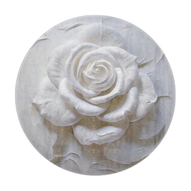 Planche À Découper Blanc sur Blanc - Rose Sculptée (Devant)