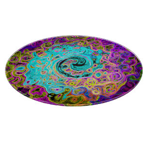 Planche À Découper Bleu Aqua Glacé Groovy Abstrait Rétro Tourbillon L