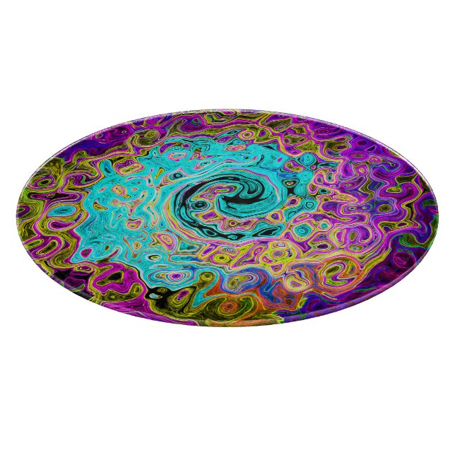 Planche À Découper Bleu Aqua Glacé Groovy Abstrait Rétro Tourbillon L (Coin)