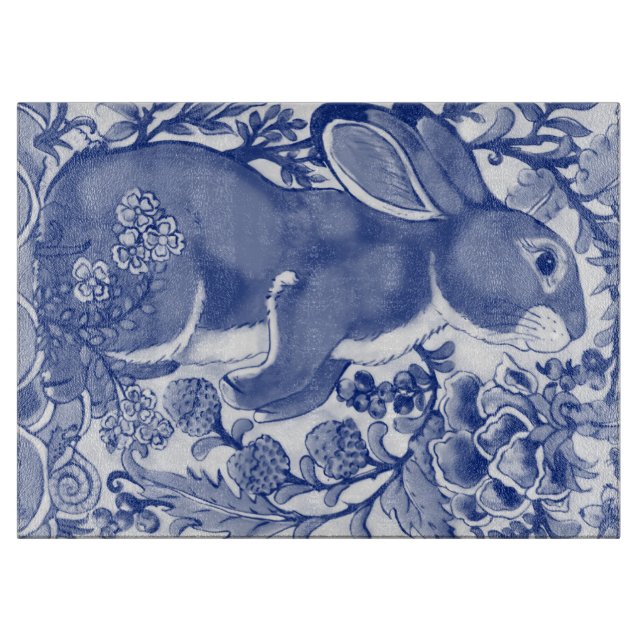 Planche À Découper Bleu Bleu Lapin Lapin Escargot Jacobean Floral (Devant)