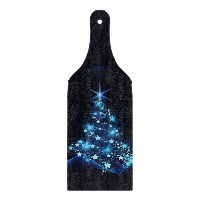 Planche À Découper Bleu brillant des étoiles sur l'arbre de Noël fonc (Devant)
