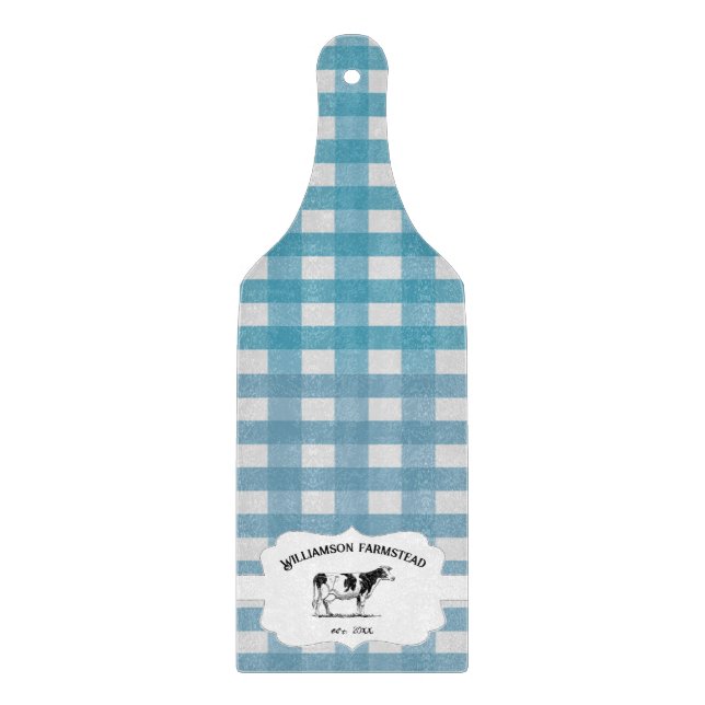 Planche À Découper Bleu Buffalo Plaid Farm Cow Cutting Board (Devant)