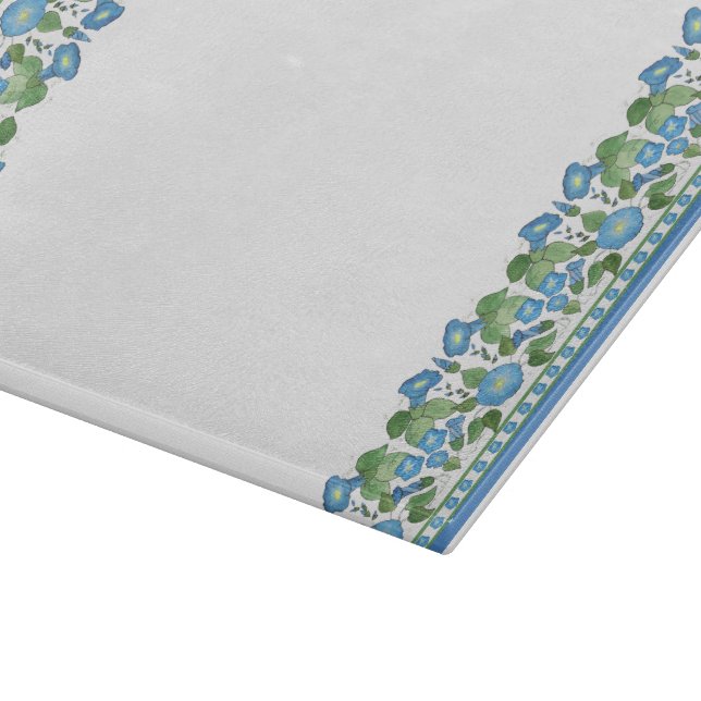 Planche À Découper Bleu Chic Morning Glory Bordure de verre Coupe (Coin)