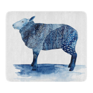 Planche À Découper Bleu de cobalt Animaux de ferme - Moutons