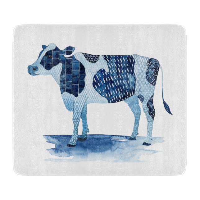 Planche À Découper Bleu de cobalt Animaux de ferme - Vache (Devant)