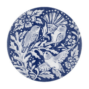 Planche À Découper Bleu de cobalt Chardon d'oiseau blanc Chinoiserie
