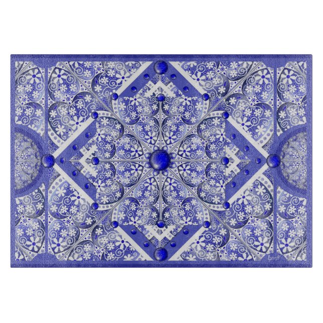Planche À Découper Bleu de dentelle en céramique de Grèce (Devant)