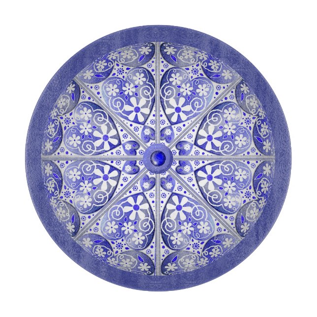 Planche À Découper Bleu de dentelle en céramique de Grèce (Devant)