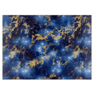 Planche À Découper Bleu Éblouissant, Blanc & Galaxie de Marbre Doré