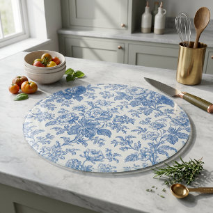 Planche À Découper Bleu et crème floral Toile de Jouy