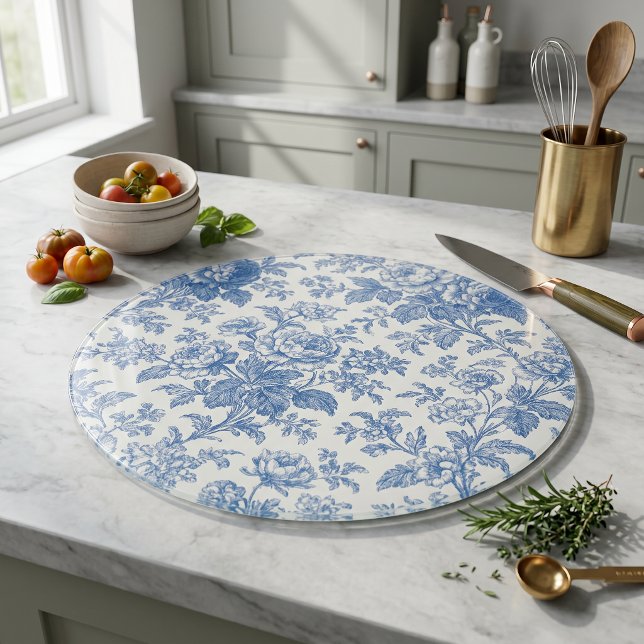 Planche À Découper Bleu et crème floral Toile de Jouy (Créateur téléchargé)