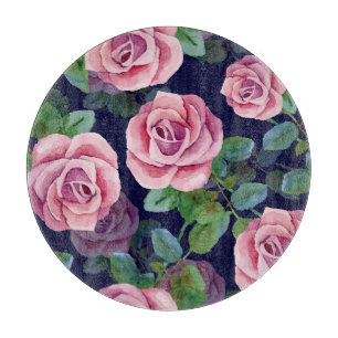 Planche À Découper Bleu foncé, Roses Roses Rose Aquarelle.