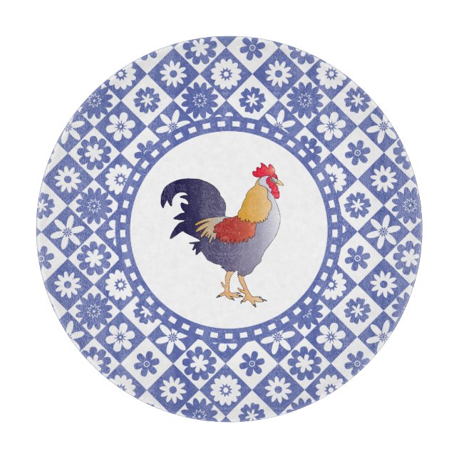 Planche À Découper Bleu français et blanc de cuisine de pays de coq (Devant)