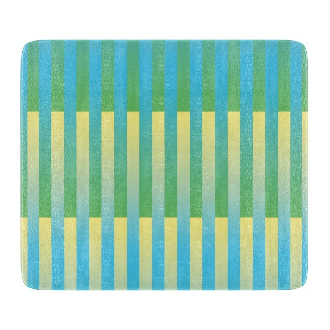 Planche À Découper Bleu Jaune Vert Motif rayé (Devant)