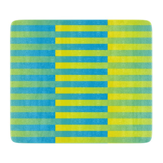 Planche À Découper Bleu Jaune Vert Motif Rayé (Devant)