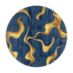 Planche À Découper Bleu Nuit Or Marbre Abstrait Luxe Tourbillon
